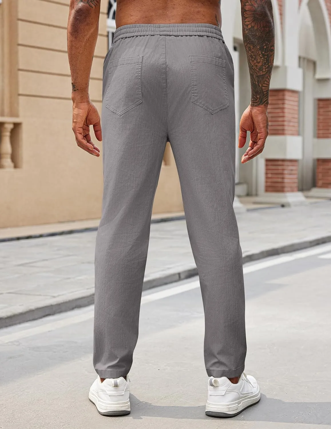 COOFANDY Mens Casual Pants Elastic Waist Drawstring Chino Pants Cotton Twill Trousers with Pockets