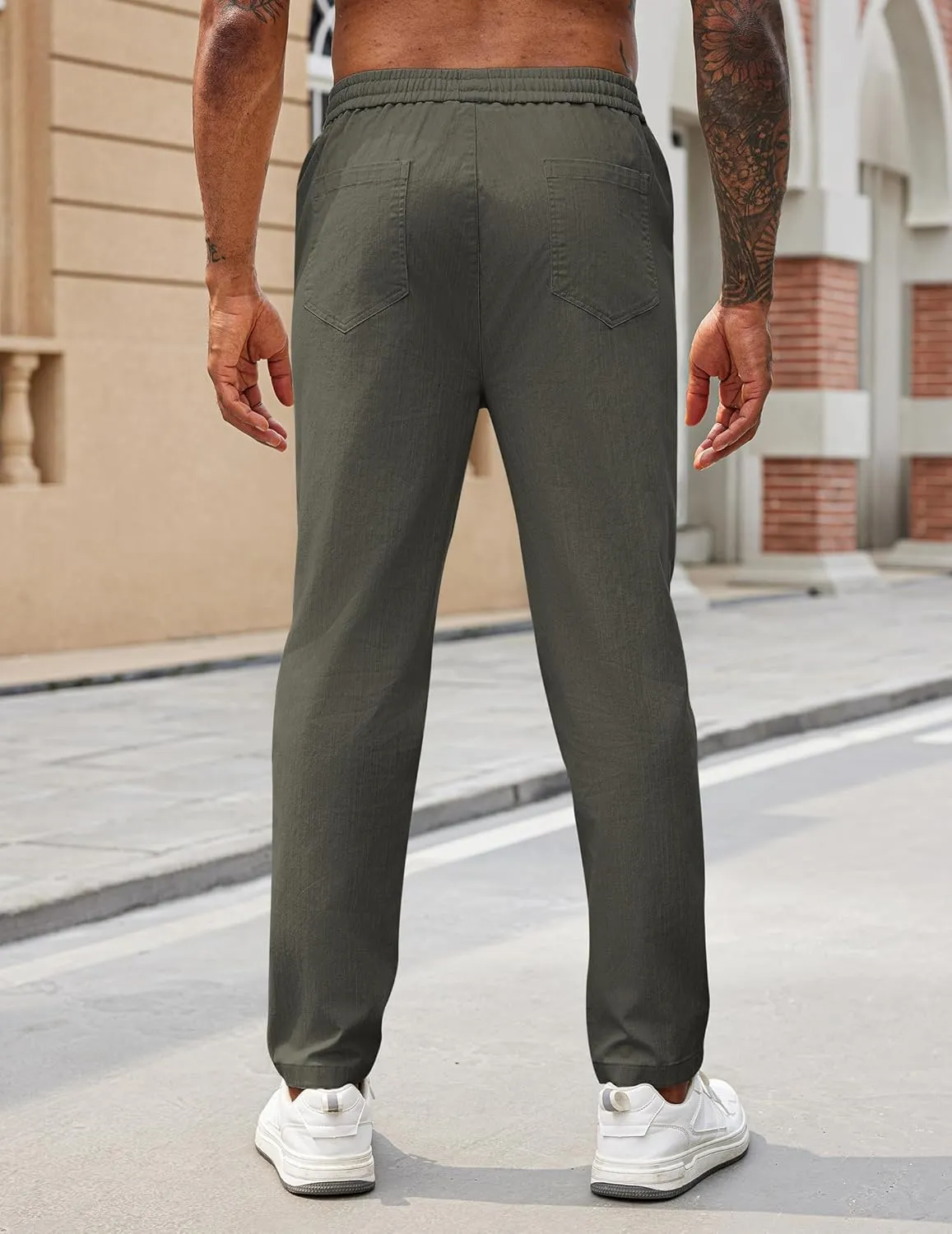 COOFANDY Mens Casual Pants Elastic Waist Drawstring Chino Pants Cotton Twill Trousers with Pockets