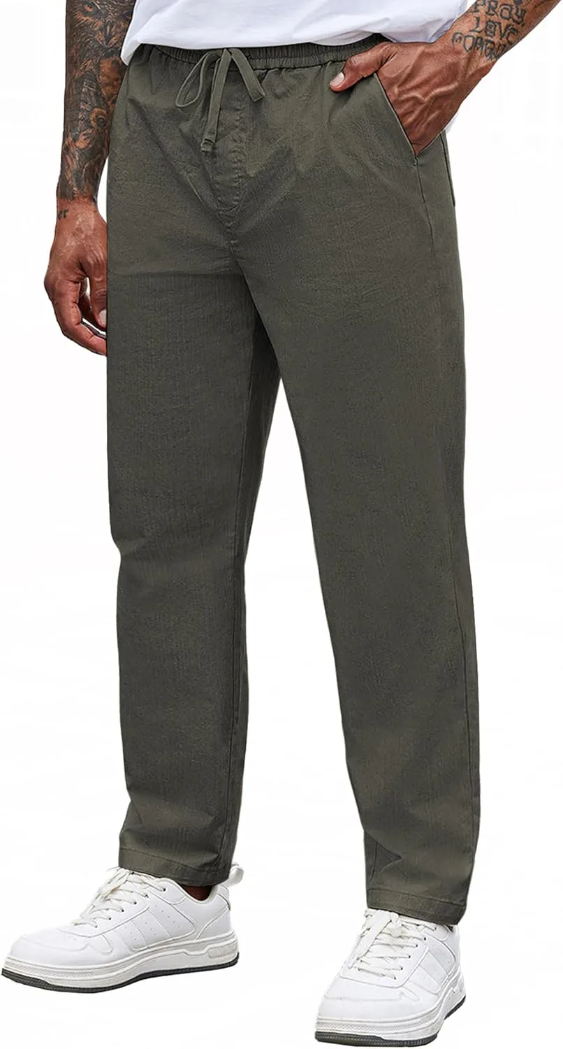 COOFANDY Mens Casual Pants Elastic Waist Drawstring Chino Pants Cotton Twill Trousers with Pockets
