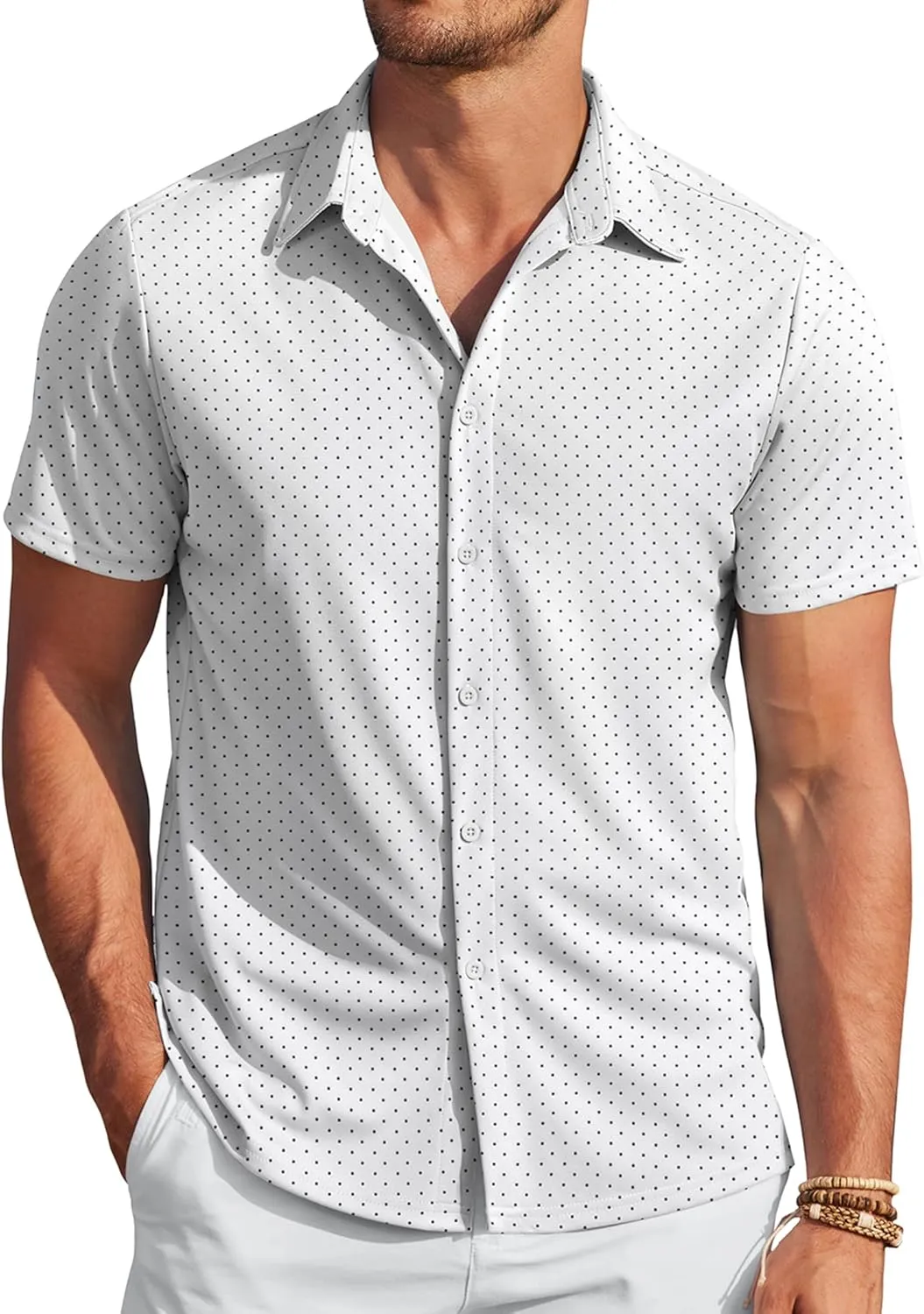 COOFANDY Mens Casual Wrinkle Free Shirts Short Sleeve Button Down Summer Stretch Dress Shirt
