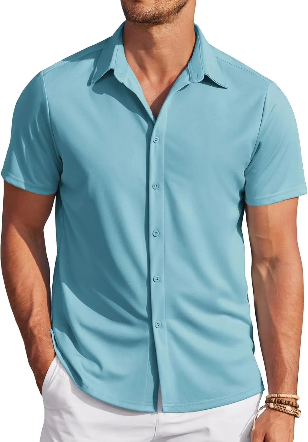 COOFANDY Mens Casual Wrinkle Free Shirts Short Sleeve Button Down Summer Stretch Dress Shirt