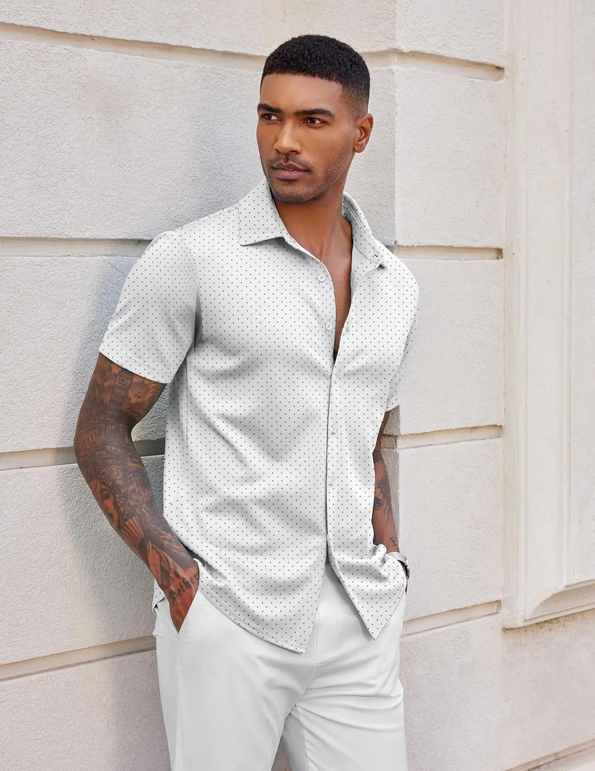 COOFANDY Mens Casual Wrinkle Free Shirts Short Sleeve Button Down Summer Stretch Dress Shirt