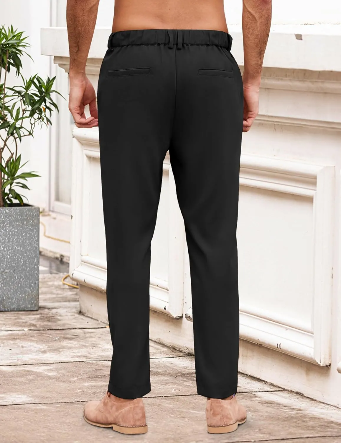 COOFANDY Men's Chino Pants Relaxed Fit Elastic Waist Basic Flat Front Drawstring Casual Pants