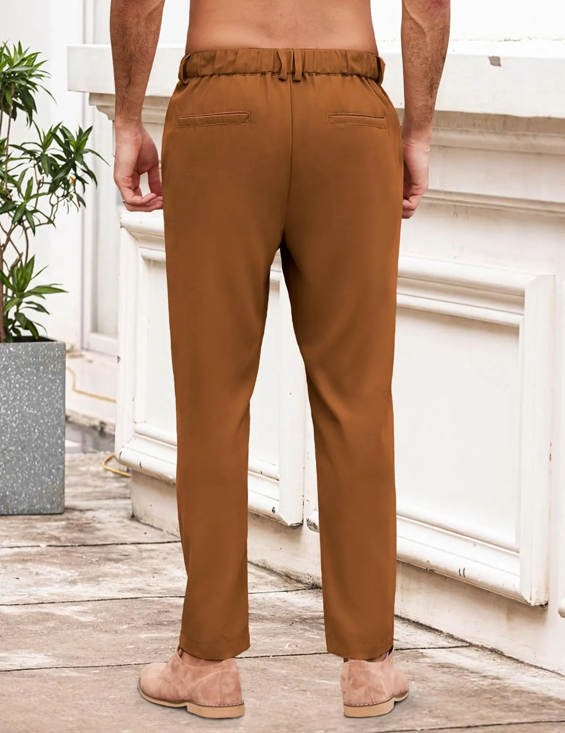 COOFANDY Men's Chino Pants Relaxed Fit Elastic Waist Basic Flat Front Drawstring Casual Pants