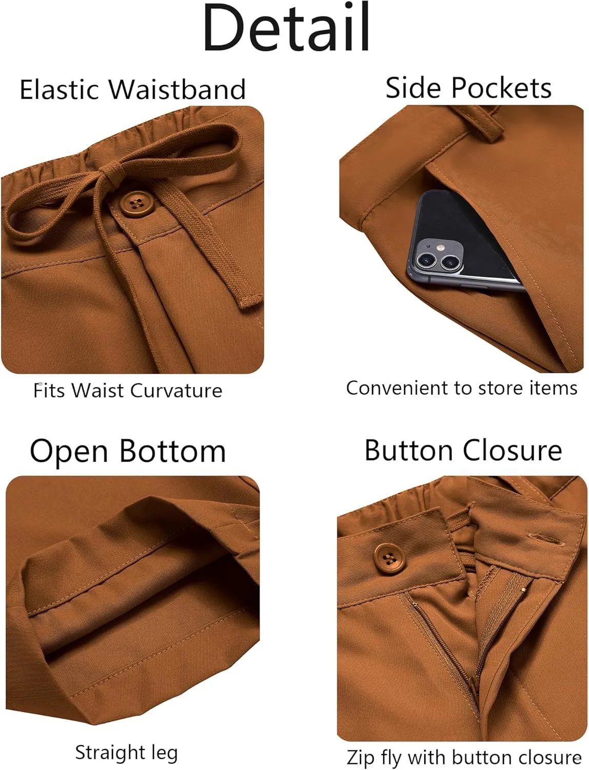 COOFANDY Men's Chino Pants Relaxed Fit Elastic Waist Basic Flat Front Drawstring Casual Pants