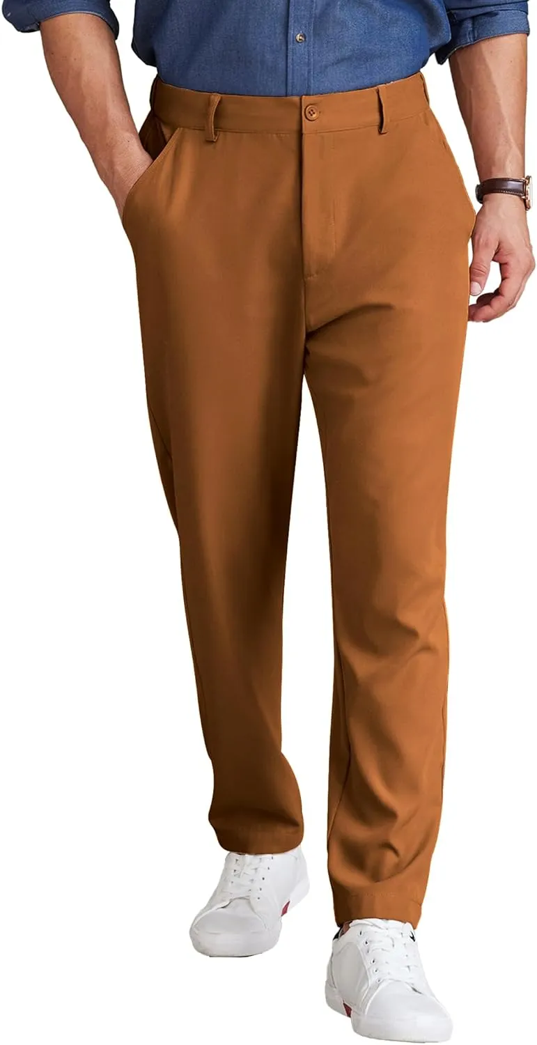 COOFANDY Men's Chino Pants Relaxed Fit Elastic Waist Basic Flat Front Drawstring Casual Pants