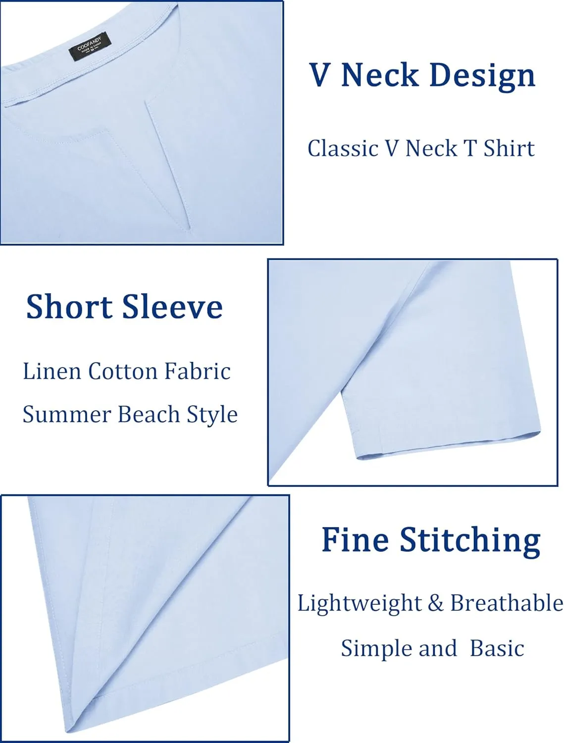 COOFANDY Men's Cotton Linen Henley Shirt Short Sleeve Casual Beach T Shirts V Neck Summer Lightweight Yoga