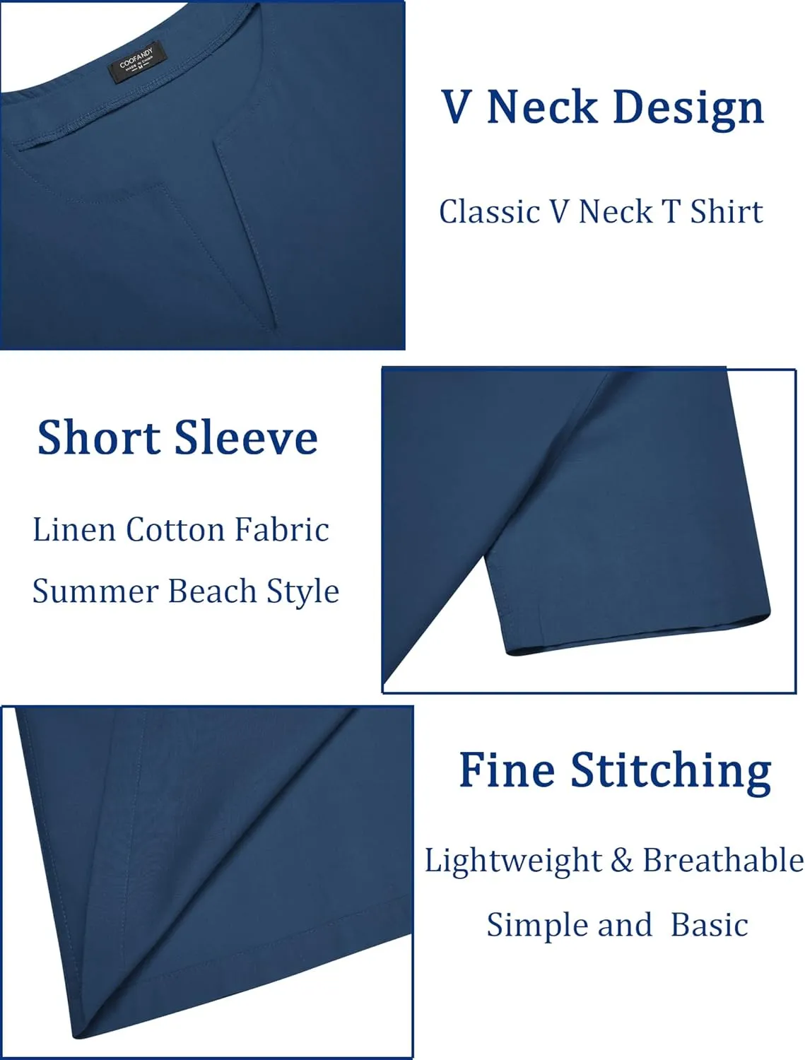 COOFANDY Men's Cotton Linen Henley Shirt Short Sleeve Casual Beach T Shirts V Neck Summer Lightweight Yoga