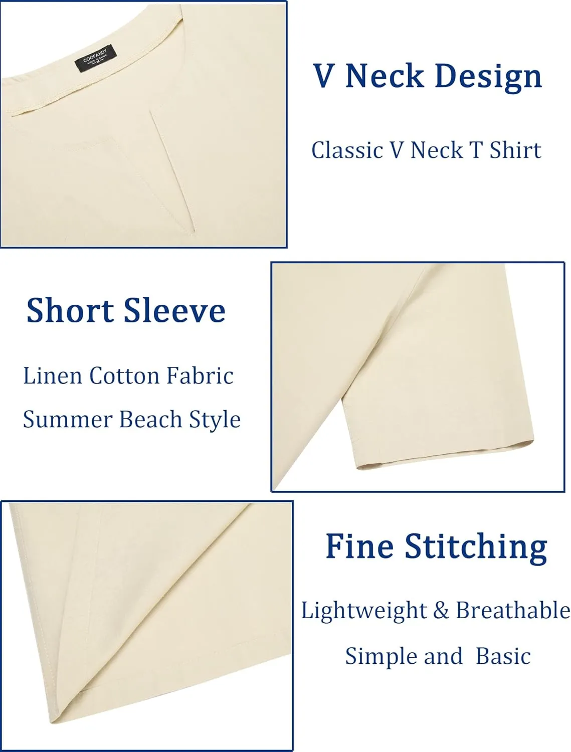 COOFANDY Men's Cotton Linen Henley Shirt Short Sleeve Casual Beach T Shirts V Neck Summer Lightweight Yoga