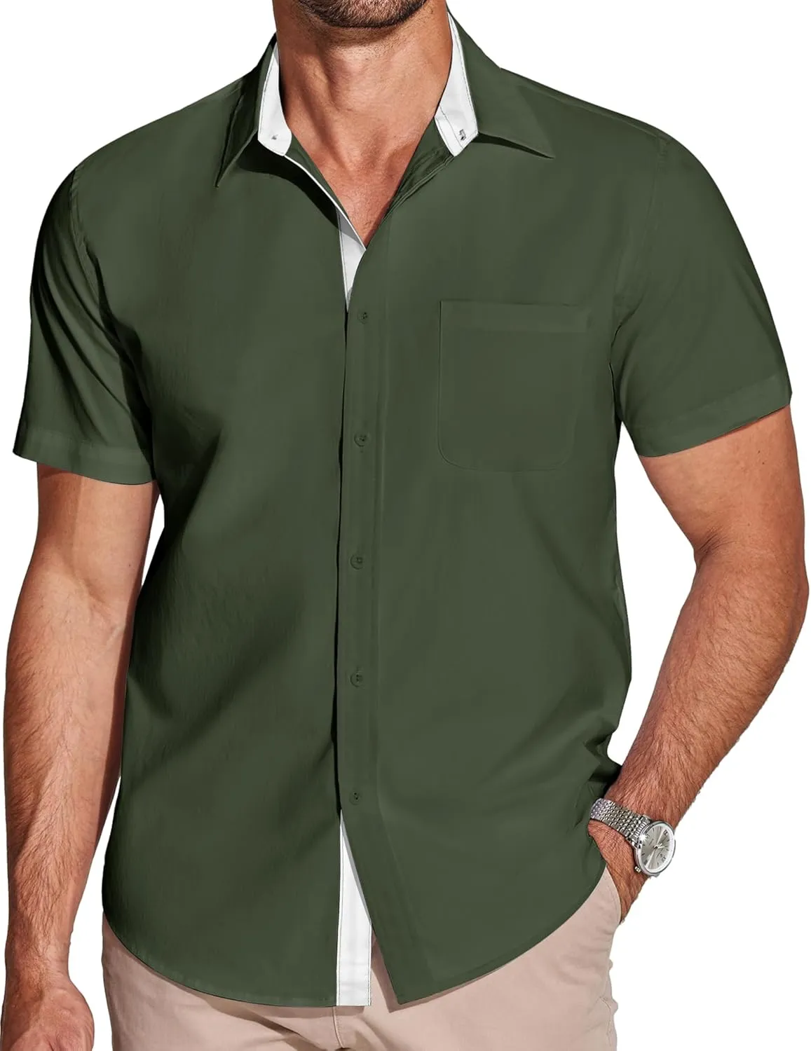 COOFANDY Men's Dress Shirt Wrinkle Free Regular Fit Stretch Short Sleeve Button Down Shirts