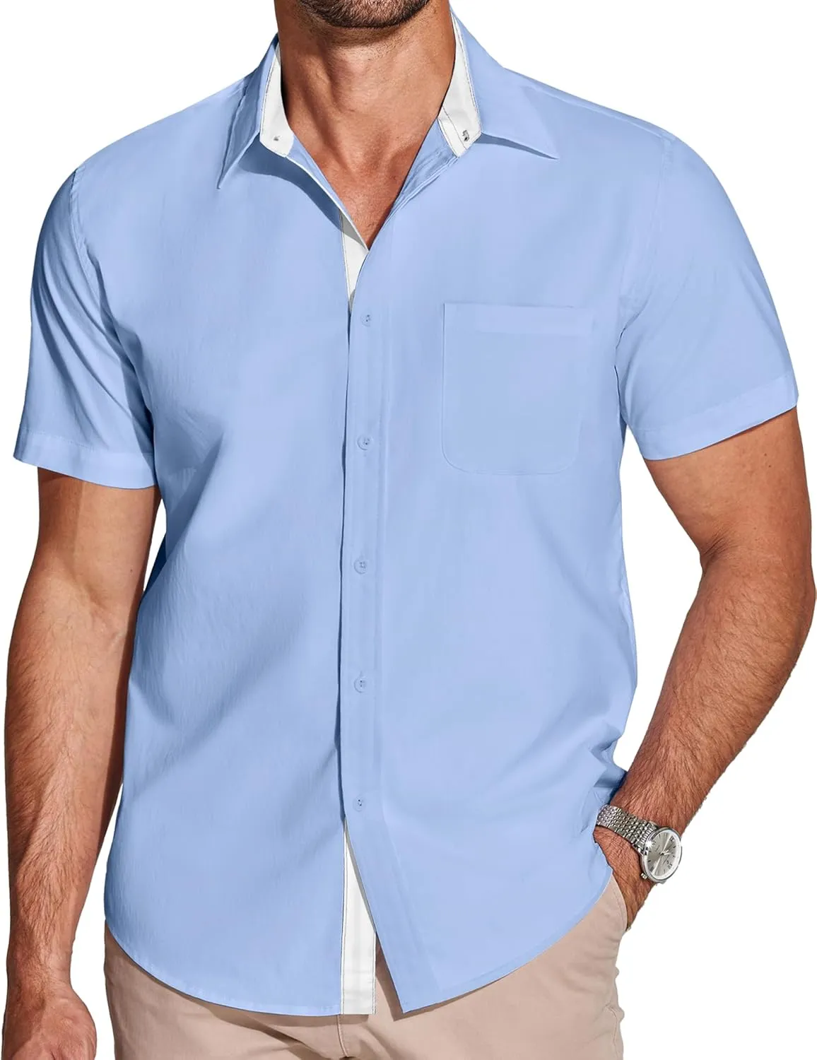 COOFANDY Men's Dress Shirt Wrinkle Free Regular Fit Stretch Short Sleeve Button Down Shirts
