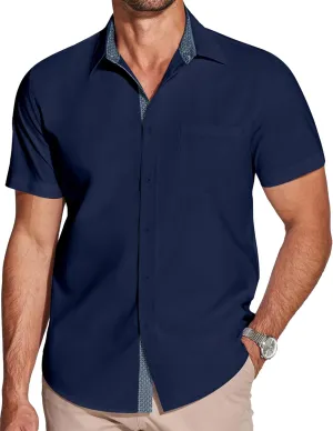 COOFANDY Men's Dress Shirt Wrinkle Free Regular Fit Stretch Short Sleeve Button Down Shirts