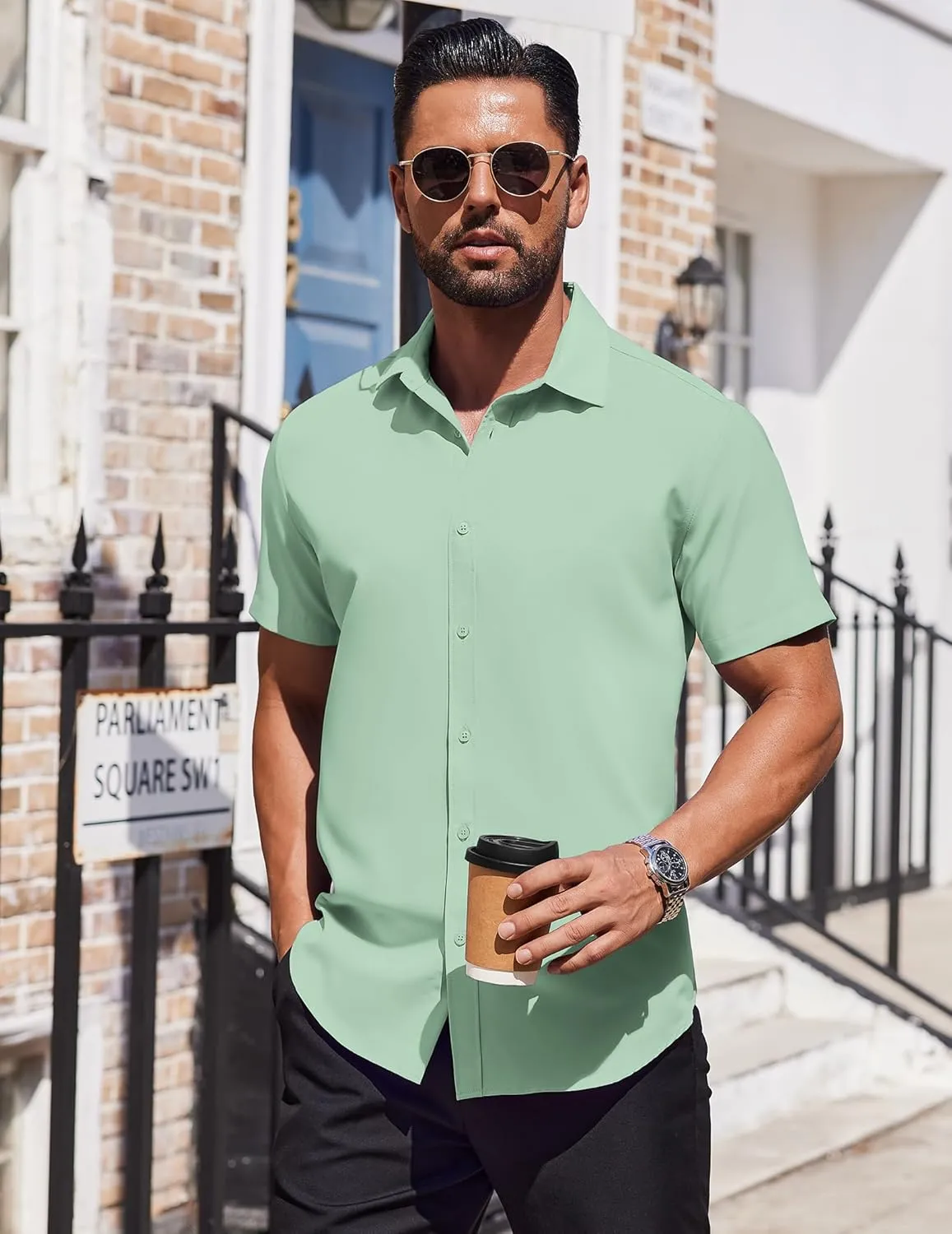 COOFANDY Mens Dress Shirts Button Down Short Sleeve Shirt Summer Shirts Business Casual Wedding Shirt