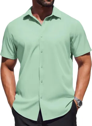 COOFANDY Mens Dress Shirts Button Down Short Sleeve Shirt Summer Shirts Business Casual Wedding Shirt