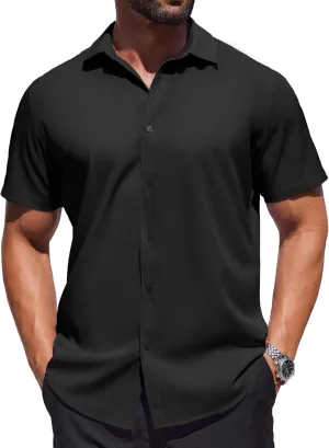 COOFANDY Mens Dress Shirts Button Down Short Sleeve Shirt Summer Shirts Business Casual Wedding Shirt