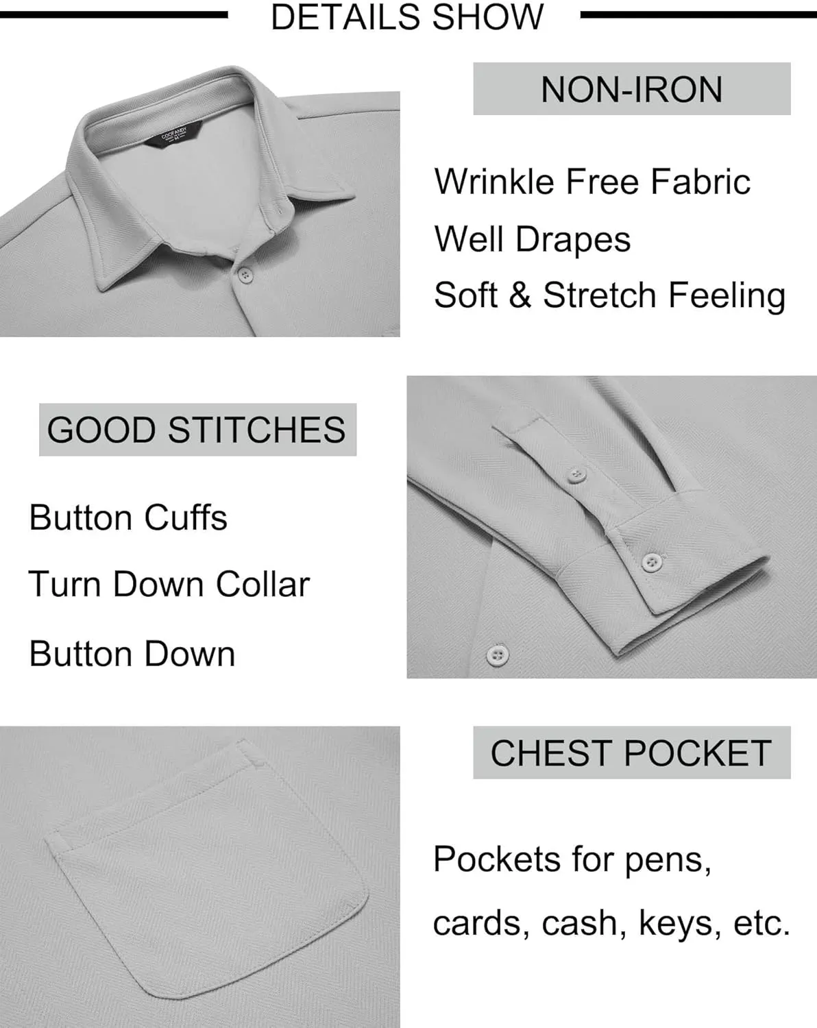 COOFANDY Mens Long Sleeve Button Down Shirts Wrinkle Free Untucked Shirts Casual Dress Shirt for Men
