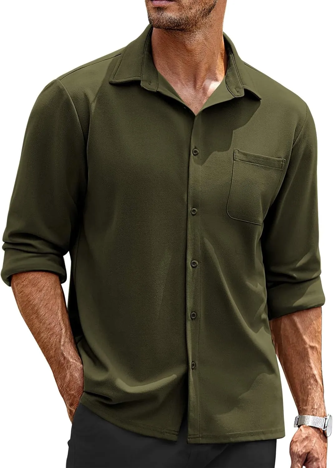 COOFANDY Mens Long Sleeve Button Down Shirts Wrinkle Free Untucked Shirts Casual Dress Shirt for Men