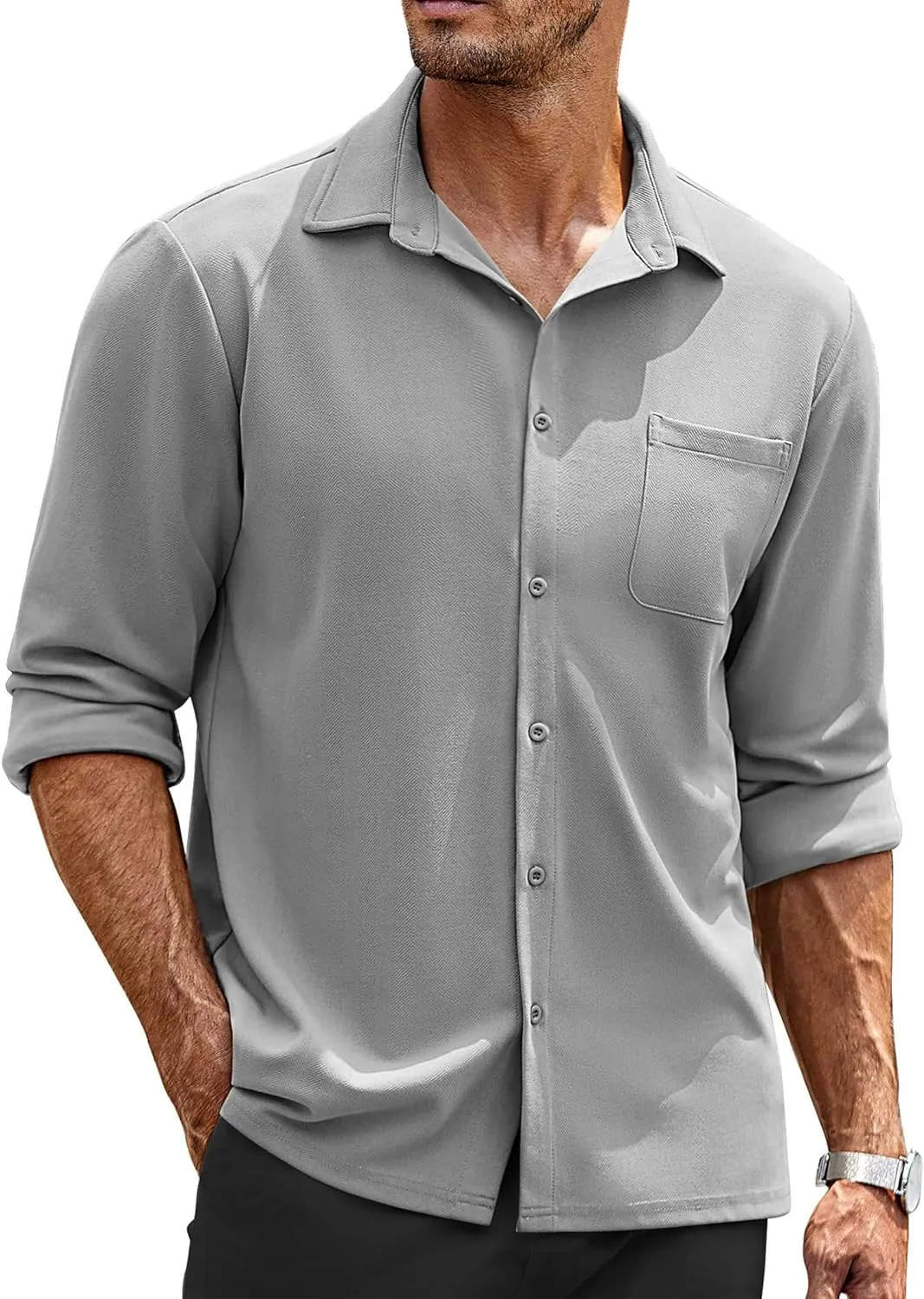 COOFANDY Mens Long Sleeve Button Down Shirts Wrinkle Free Untucked Shirts Casual Dress Shirt for Men