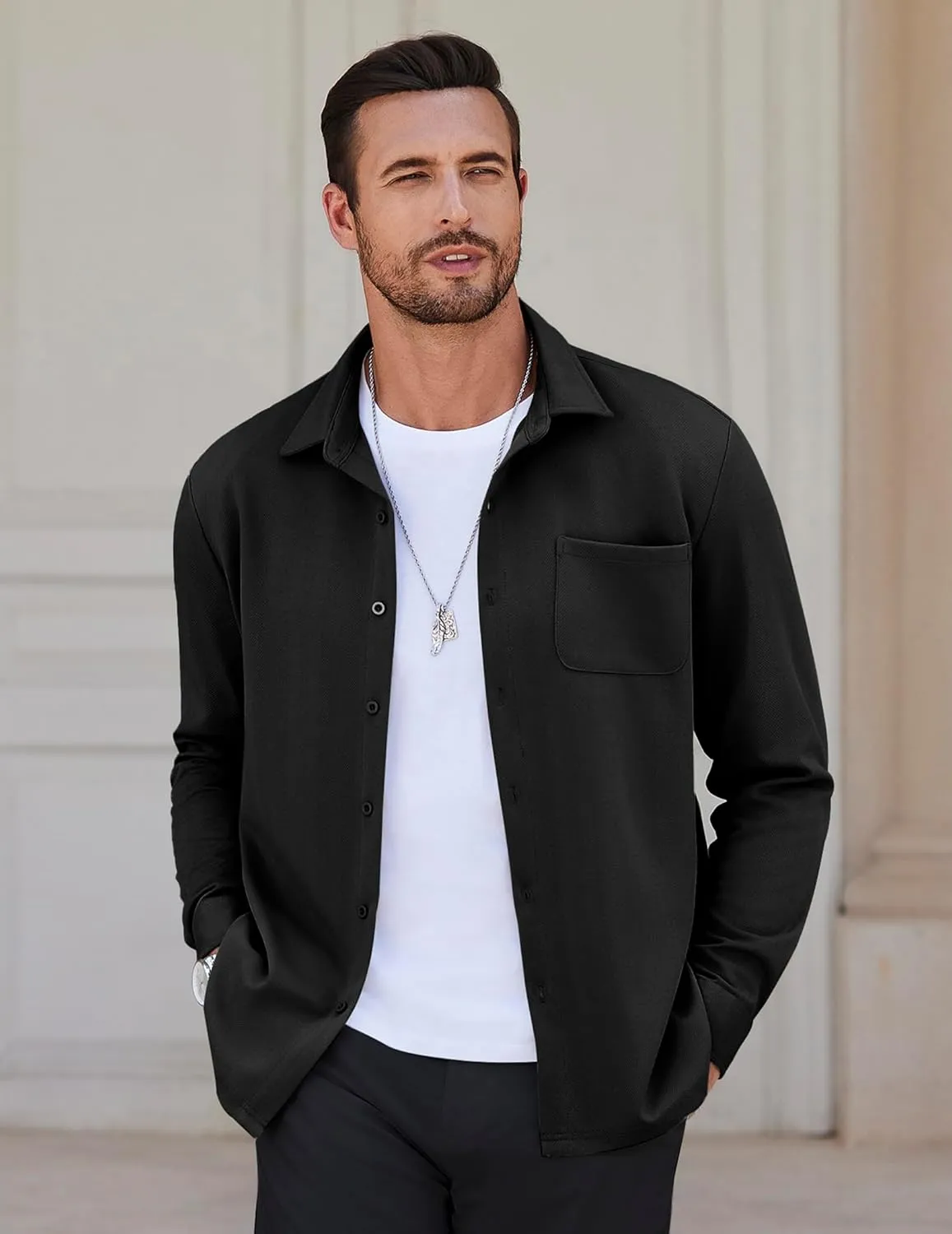 COOFANDY Mens Long Sleeve Button Down Shirts Wrinkle Free Untucked Shirts Casual Dress Shirt for Men