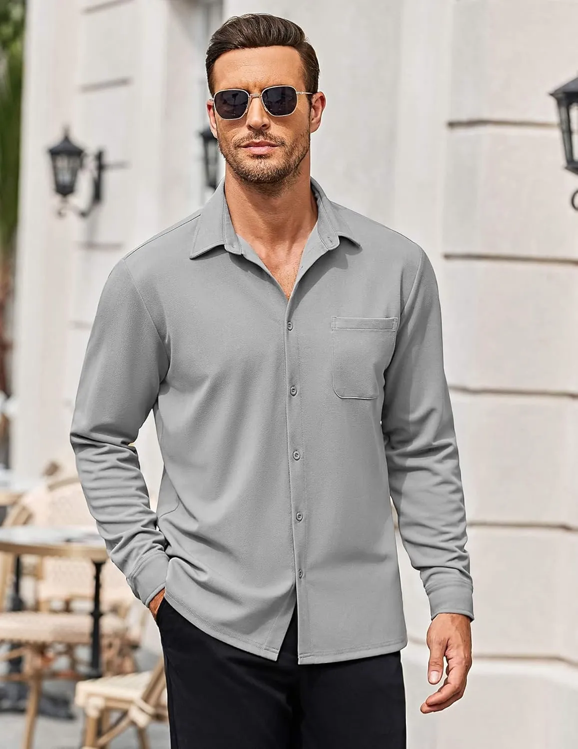 COOFANDY Mens Long Sleeve Button Down Shirts Wrinkle Free Untucked Shirts Casual Dress Shirt for Men