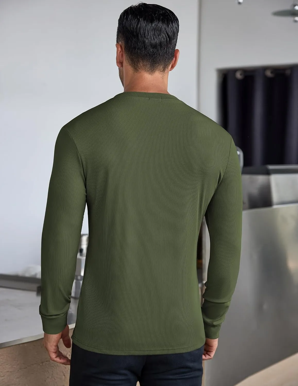COOFANDY Men's Long Sleeve Henley Shirts Stretch Ribbed T-Shirts Fashion Casual Basic Tops
