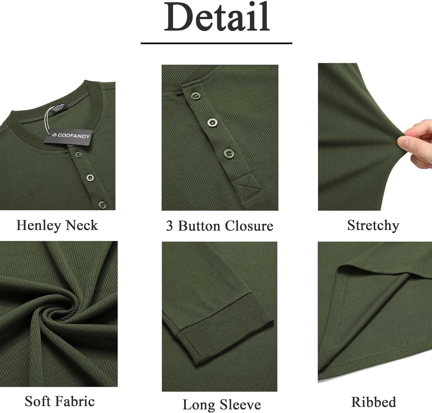 COOFANDY Men's Long Sleeve Henley Shirts Stretch Ribbed T-Shirts Fashion Casual Basic Tops