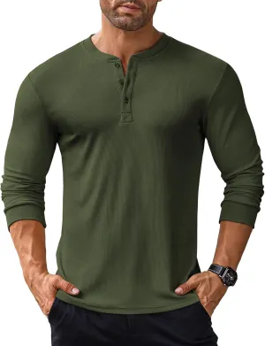 COOFANDY Men's Long Sleeve Henley Shirts Stretch Ribbed T-Shirts Fashion Casual Basic Tops