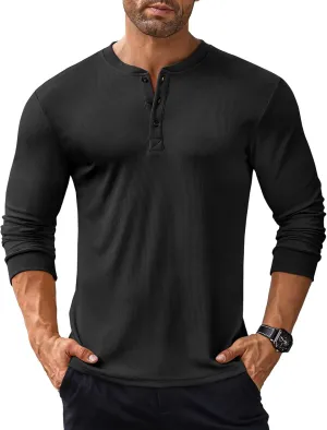 COOFANDY Men's Long Sleeve Henley Shirts Stretch Ribbed T-Shirts Fashion Casual Basic Tops