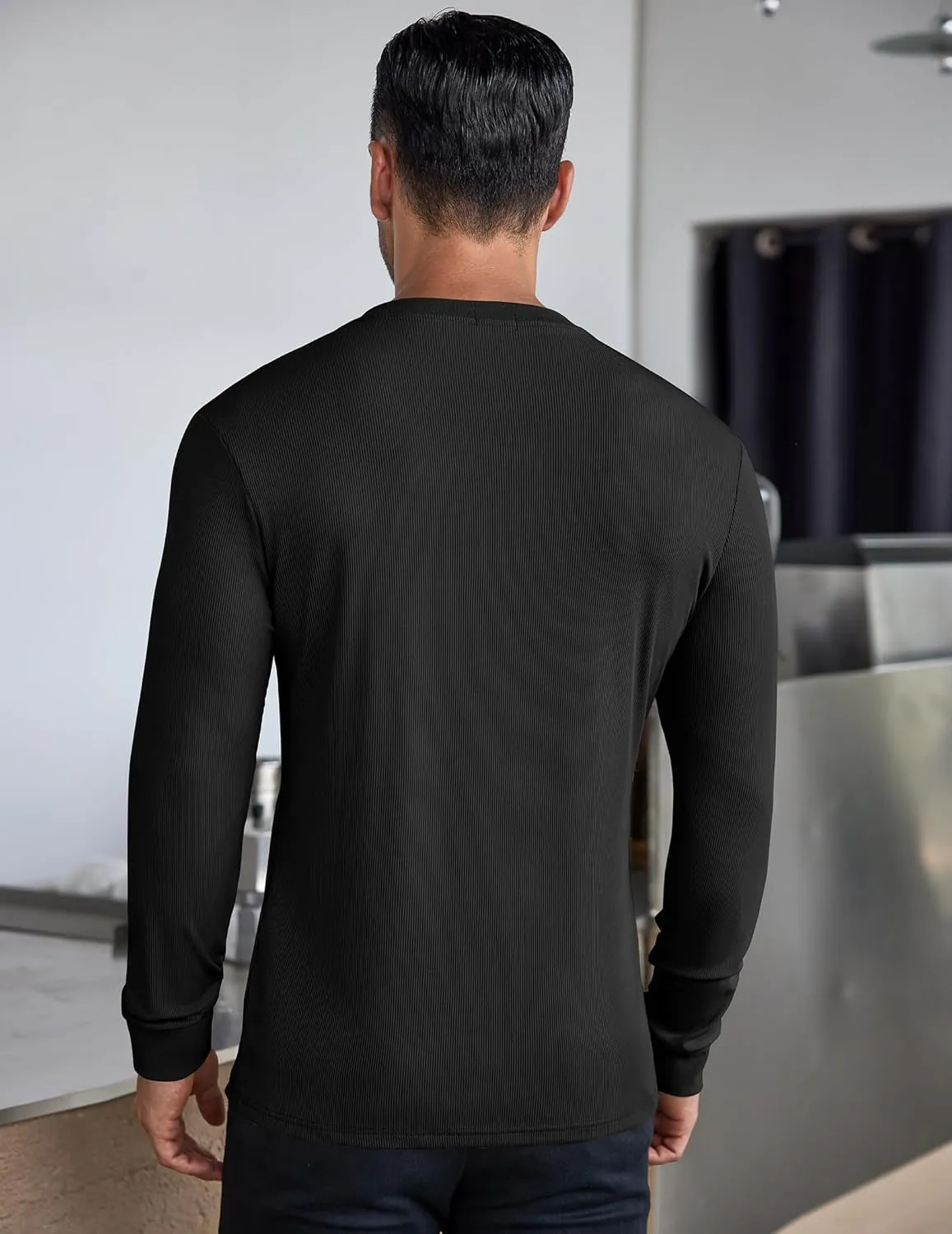 COOFANDY Men's Long Sleeve Henley Shirts Stretch Ribbed T-Shirts Fashion Casual Basic Tops