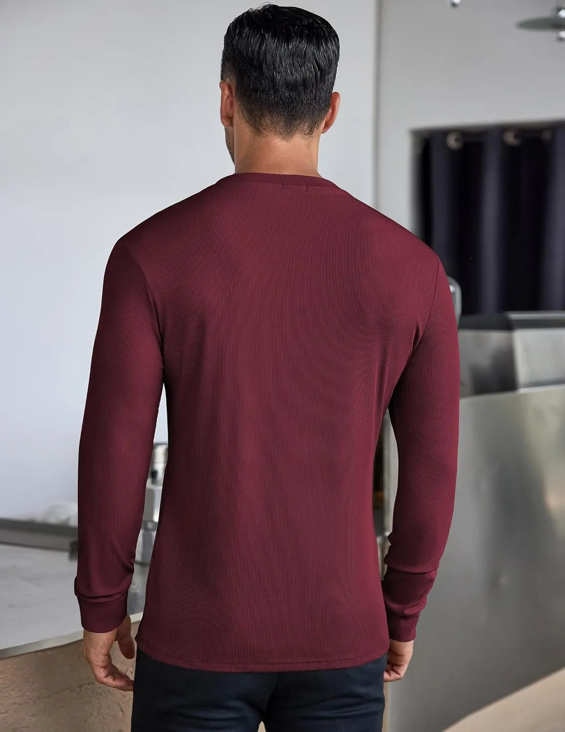 COOFANDY Men's Long Sleeve Henley Shirts Stretch Ribbed T-Shirts Fashion Casual Basic Tops