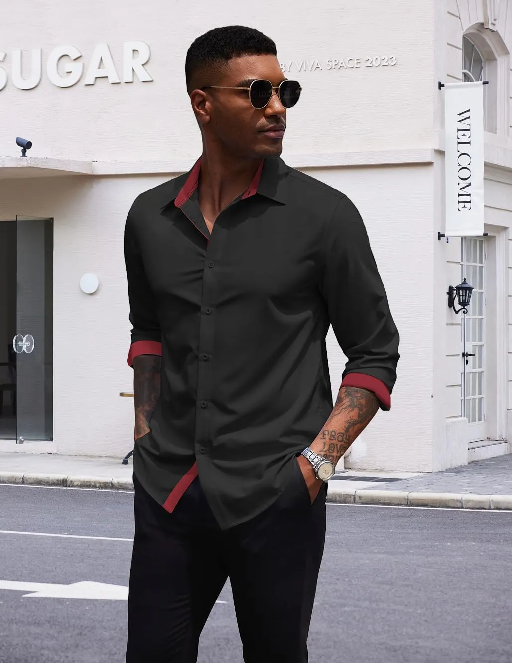 COOFANDY Men's Long Sleeve Wrinkle Free Dress Shirts Inner Contrast Business Casual Button Down Shirt