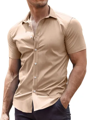 COOFANDY Men's Muscle Fit Dress Shirts Wrinkle-Free Short Sleeve Casual Button Down Shirt