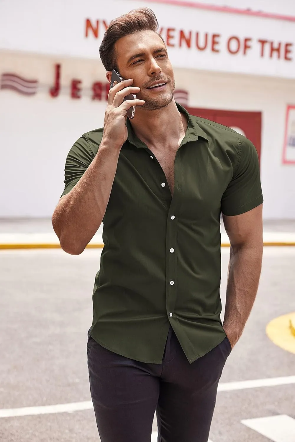 COOFANDY Men's Muscle Fit Dress Shirts Wrinkle-Free Short Sleeve Casual Button Down Shirt