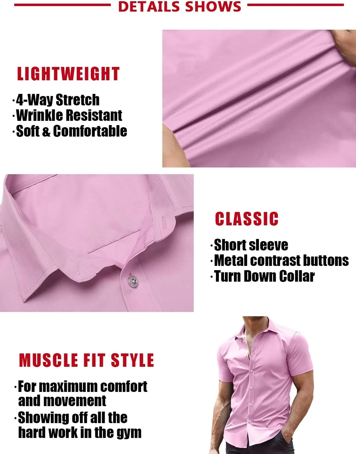 COOFANDY Men's Muscle Fit Dress Shirts Wrinkle-Free Short Sleeve Casual Button Down Shirt