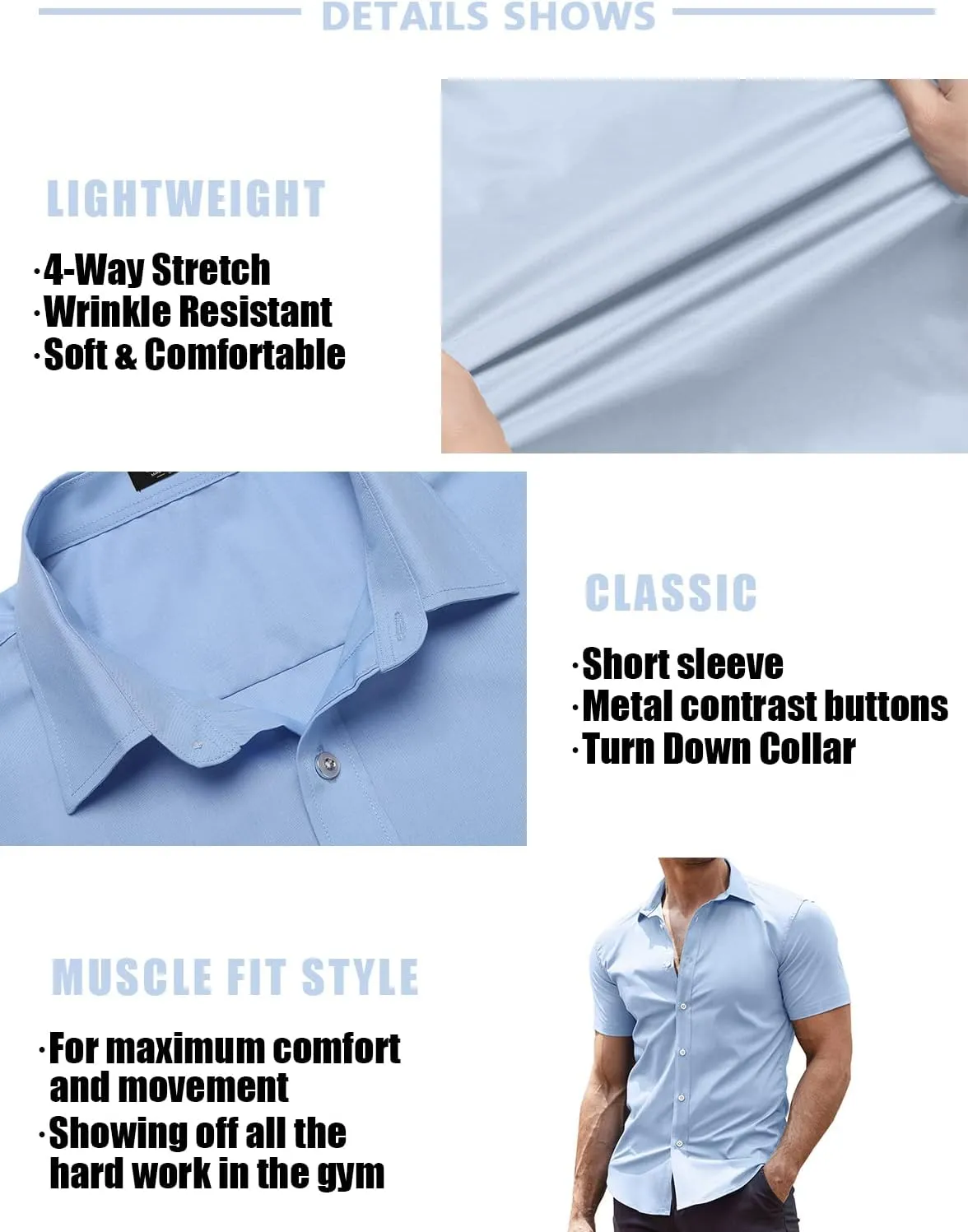 COOFANDY Men's Muscle Fit Dress Shirts Wrinkle-Free Short Sleeve Casual Button Down Shirt