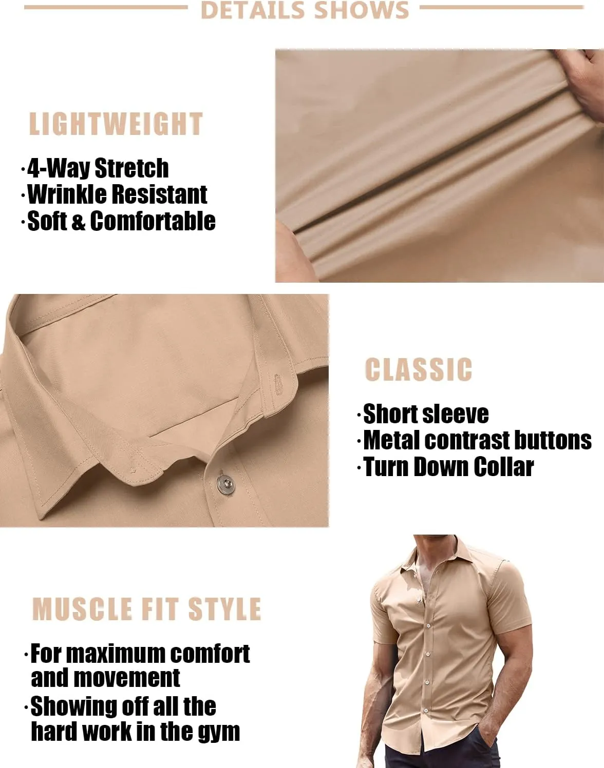 COOFANDY Men's Muscle Fit Dress Shirts Wrinkle-Free Short Sleeve Casual Button Down Shirt