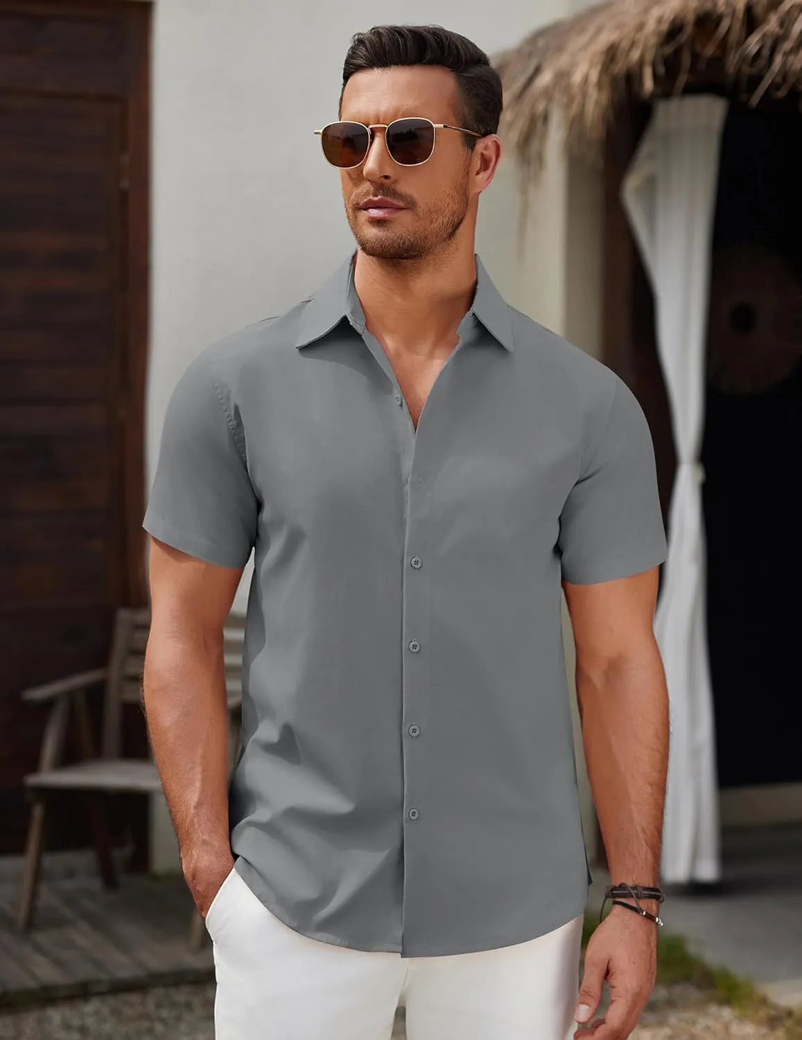 COOFANDY Men's Short Sleeve Button Down Casual Shirts for Men Summer Untucked Shirts