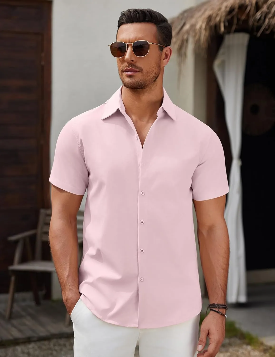 COOFANDY Men's Short Sleeve Button Down Casual Shirts for Men Summer Untucked Shirts