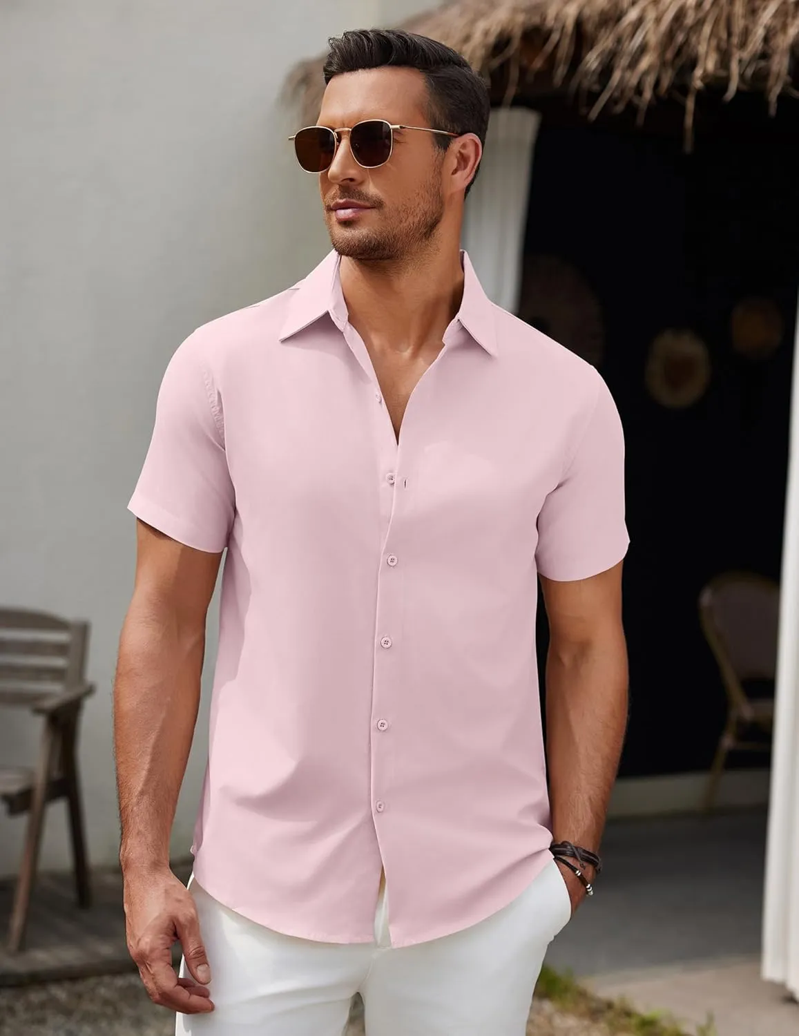 COOFANDY Men's Short Sleeve Button Down Casual Shirts for Men Summer Untucked Shirts