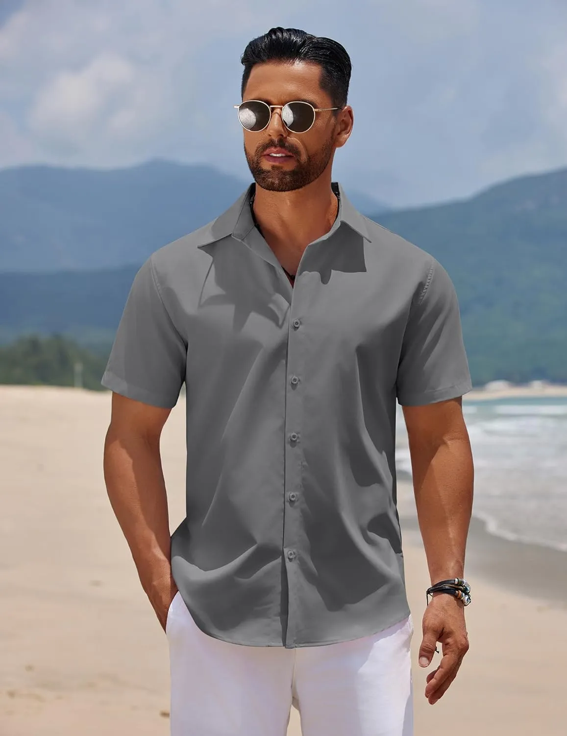 COOFANDY Men's Short Sleeve Button Down Casual Shirts for Men Summer Untucked Shirts