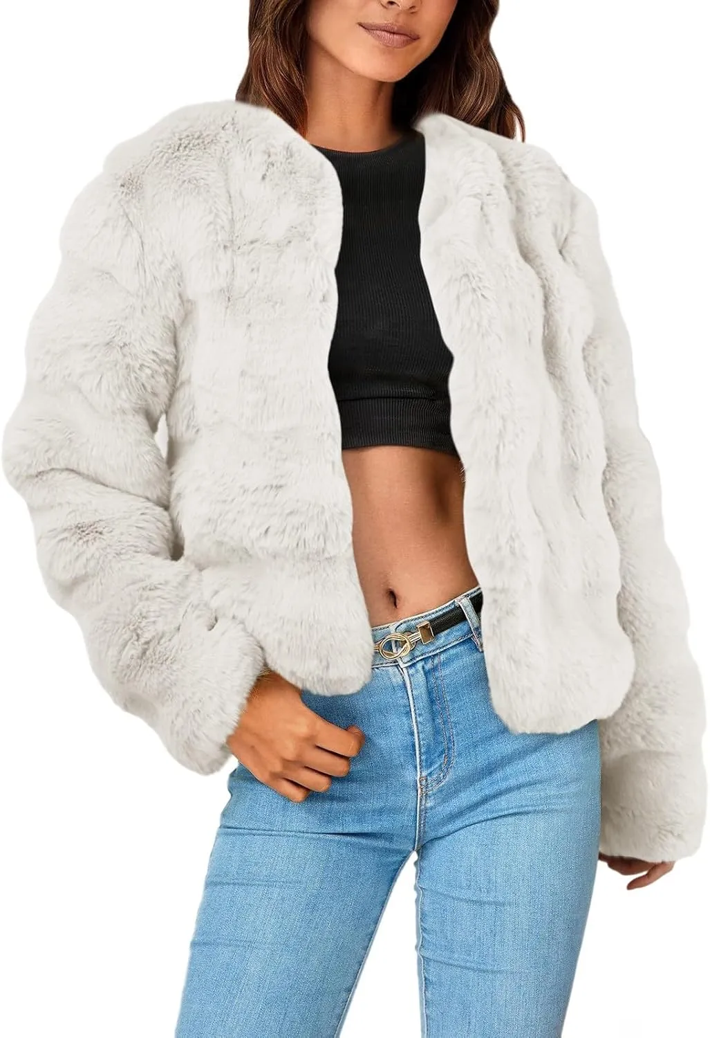 cooki Fur Coats for Women Faux Fur Jackets Fall Fashion Women's 2023 Winter Open Front Long Shaggy Coat Outerwear Fall Jacket