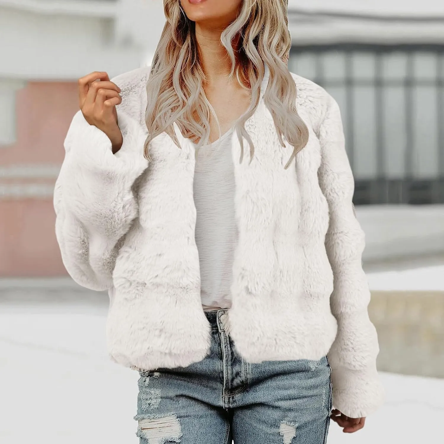 cooki Fur Coats for Women Faux Fur Jackets Fall Fashion Women's 2023 Winter Open Front Long Shaggy Coat Outerwear Fall Jacket