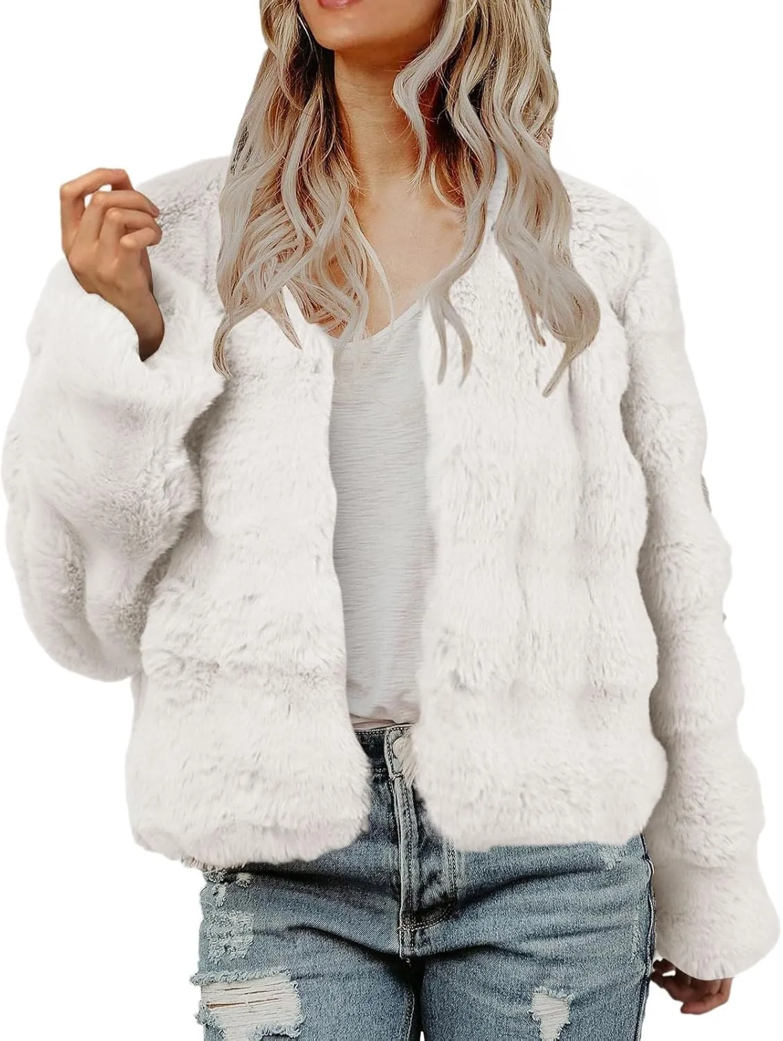 cooki Fur Coats for Women Faux Fur Jackets Fall Fashion Women's 2023 Winter Open Front Long Shaggy Coat Outerwear Fall Jacket