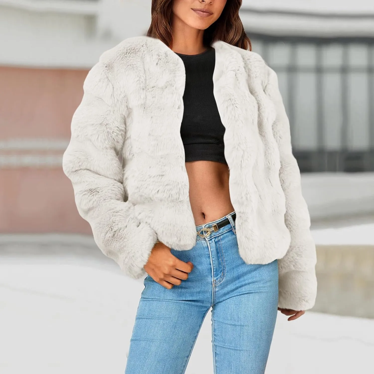cooki Fur Coats for Women Faux Fur Jackets Fall Fashion Women's 2023 Winter Open Front Long Shaggy Coat Outerwear Fall Jacket