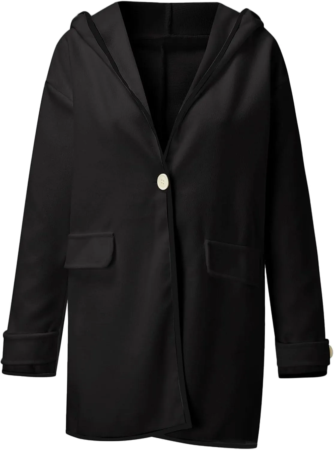 cooki Trench Coat for Women 2023 Hooded Woolen Long Sleeve Loose Pea Coat Lapel Windproof Winter Warm Fleece Jackets Overcoat