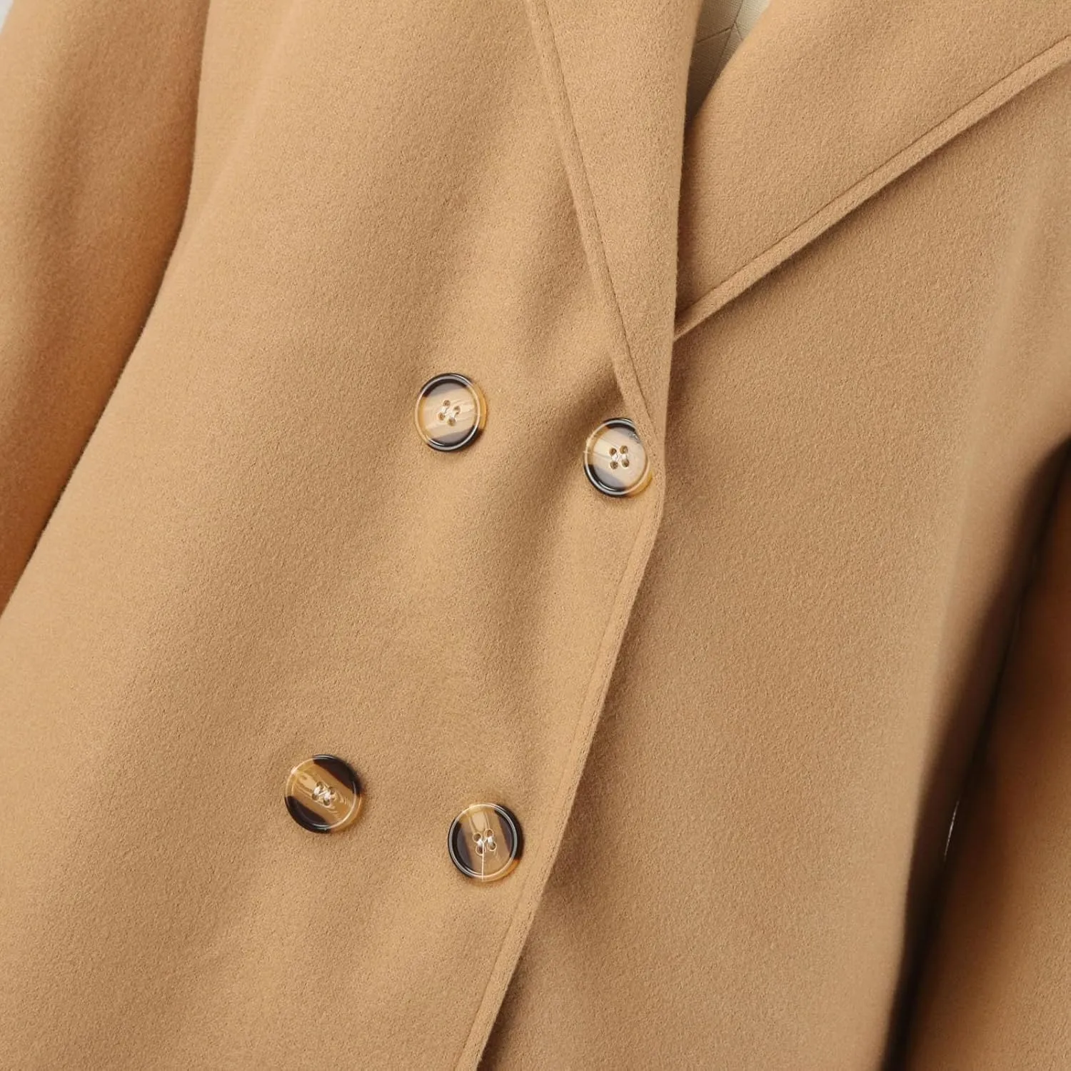 cooki Trench Coat for Women 2023 Women Winter Wool Blend Camel Mid-Long Coat Notch Double-Breasted Lapel Jacket Warm Outwear