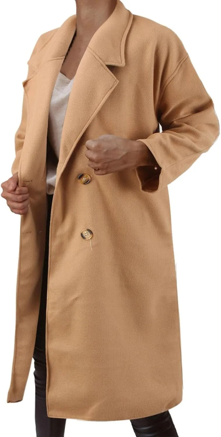 cooki Trench Coat for Women 2023 Women Winter Wool Blend Camel Mid-Long Coat Notch Double-Breasted Lapel Jacket Warm Outwear