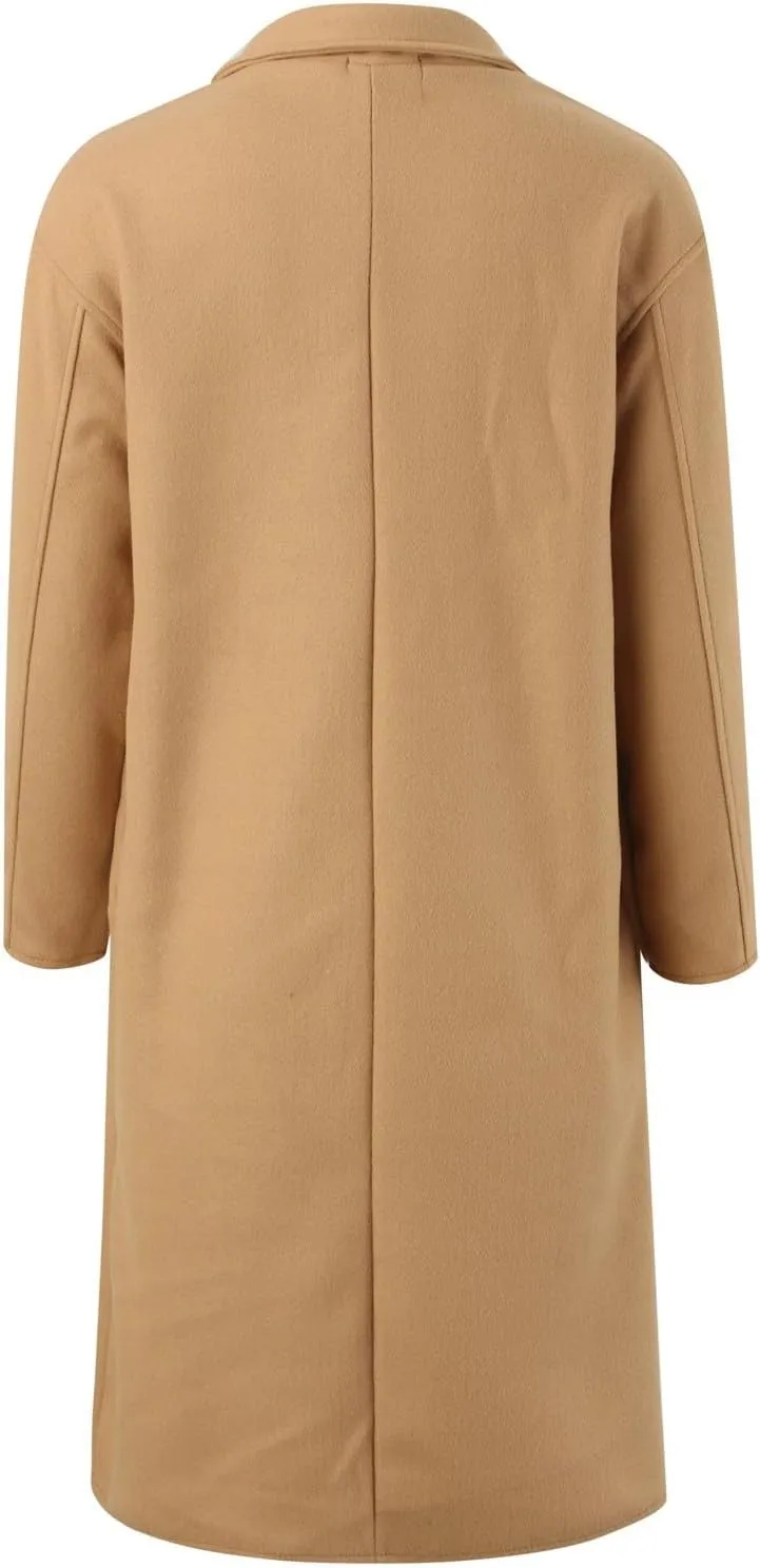 cooki Trench Coat for Women 2023 Women Winter Wool Blend Camel Mid-Long Coat Notch Double-Breasted Lapel Jacket Warm Outwear