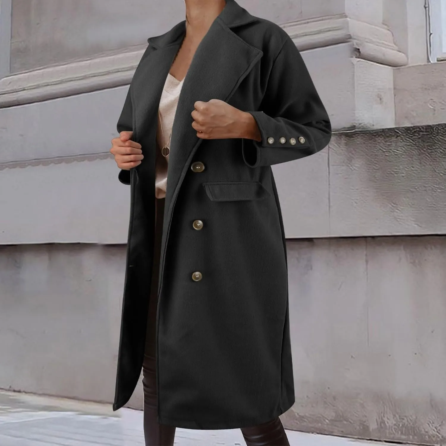 cooki Trench Coat for Women 2023 Women Winter Wool Blend Camel Mid-Long Coat Notch Double Breasted Lapel Jackets Warm Outwear