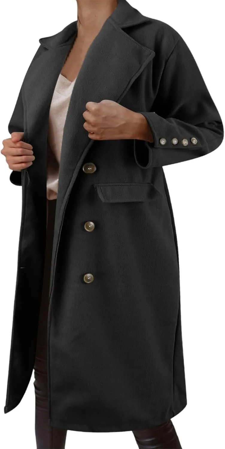 cooki Trench Coat for Women 2023 Women Winter Wool Blend Camel Mid-Long Coat Notch Double Breasted Lapel Jackets Warm Outwear